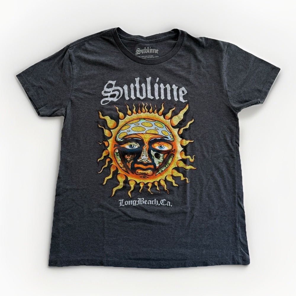 Sublime Sun Face Graphic T-Shirt Long Beach 90s Skater Tee Charcoal Gray Men's S
